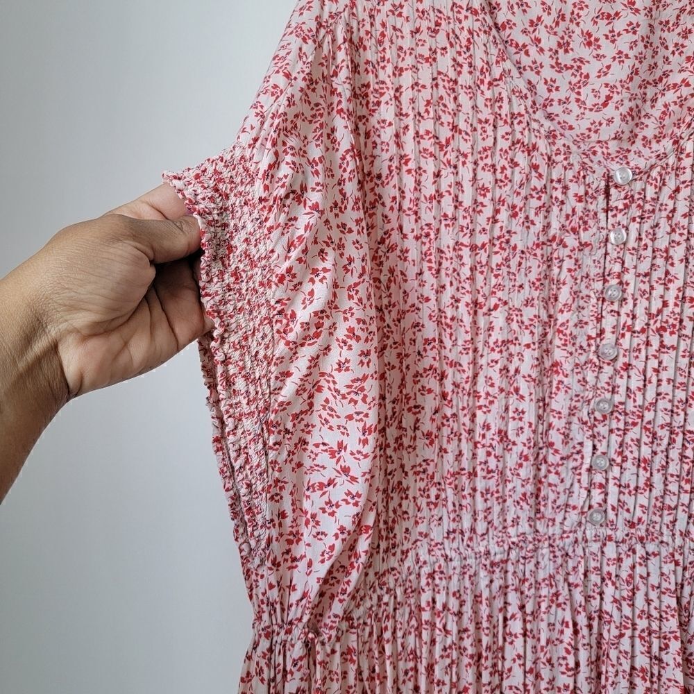 FREE PEOPLE One Fine Day Mini Dress Floral Swing Red Pink Coverup Size Medium - Picture 5 of 12